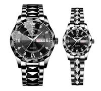 JewelryWe - Orologio da Polso Analogico da Uomo Donna con Calendario, Numero Romano, con Zircone Lucido, Lancette Luminose, Idee Regalo per lui lei