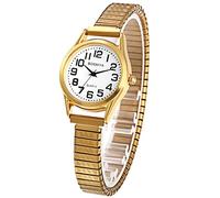 JewelryWe - Orologio da polso con cinturino elastico da donna, ultra sottile, orologio in oro/argento, Dorato-1, Donna, Orologio elastico