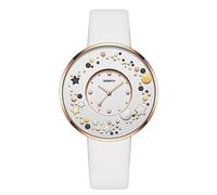 JewelryWe Orologio da polso da donna al quarzo, cinturino in pelle, del quadrante rotondo, Stella,senza numero,Orologio alla Moda,Regalo perfetto