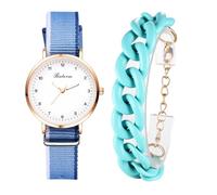 JewelryWe Orologio da polso da donna, in tela, semplice, rotondo, analogico, al quarzo, con numeri arabi e cinturino in resina, Blu, Adult