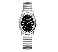 JewelryWe Orologio da polso da donna, ovale, elastico, facile da leggere, quadrante bianco e nero con barra, numeri arabi, indici delle ore, cinturino in acciaio inox, analogico, al quarzo