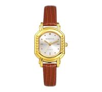 JewelryWe Orologio da polso da donna, ultra sottile, quadrato, cassa dorata, quadrante nero, analogico, al quarzo, regolabile, cinturino in pelle PU, casual, da lavoro, per la festa della mamma