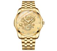 JewelryWe - Orologio da Polso da Uomo Cinturino in Acciaio Inossidabile Regolabile con Calendario Orologio Drago al Quarzo