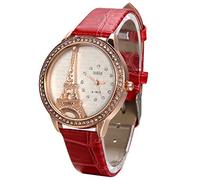 Jewelrywe Orologio da polso donna ragazze, simpatico e carino,display Eiffel Torre,pelle e strass,cinturino colore scelta