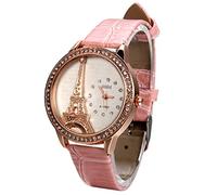 JewelryWe Orologio da polso donna ragazze, simpatico e carino,display Eiffel Torre,pelle e strass,cinturino colore scelta