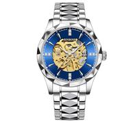 JewelryWe Orologio da Polso Meccanico Automatico: Orologio da Uomo Impermeabile Scheletro Orologi Lusso Diamante Luminoso Cinturino in Acciaio Inossidabile