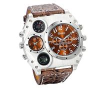 Jewelrywe Orologio da Polso Rotondo Dual Time Cool Bussola Termometro Quadrante Display Marrone