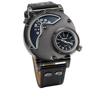 Jewelrywe Orologio da Polso Rotondo Dual Time Cool Quadrante Display Nero