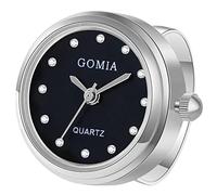 JewelryWe Orologio da polso unisex, quadrante rotondo, numeri romani, al quarzo, regolabile, con anello aperto, Strass argento-nero