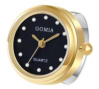 JewelryWe Orologio da polso unisex, quadrante rotondo, numeri romani, al quarzo, regolabile, con anello aperto, Strass oro-nero