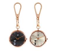 JewelryWe Orologio da tasca a moschettone, con incisione, al quarzo, analogico, con strass, con portachiavi, per medici, infermieri, paramedici, cuochi, Gatto-2 pezzi