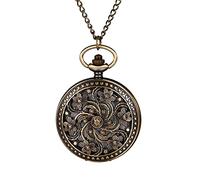 JewelryWe Orologio da Tasca a Quarzo Quadrante Numero con Collana in Lega Disegno Fiore Colore bronzo