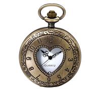JewelryWe Orologio da Tasca al quarzo Disegno Ferma Cuore/Fiore Colore Bronzo Collana Orologio Classico (Cuore)
