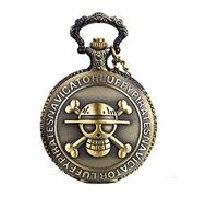 JewelryWe Orologio da tasca con catena da 80 cm, in bronzo anticato, motivo: teschio di One Piece, movimento al quarzo, idea regalo per Natale, con sacchetto regalo