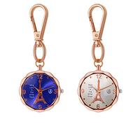 JewelryWe Orologio da tasca con moschettone portachiavi al quarzo analogico orologio al quarzo per medici infermieri paramedici cuochi blu bianco, Torre Eiffel, 2 pezzi