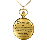 JewelryWe Orologio da tasca inciso con catena, da uomo e da donna, analogico, al quarzo, con incisione, semplice orologio liscio con ciondolo collana regalo, To My Dad - Oro
