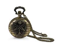 JewelryWe Orologio da tasca retrò per uomo e donna cassa del cranio quadrante collana bronzo antico, F, F