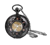 JewelryWe, orologio da taschino in stile vintage, con movimento a carica manuale e catena, adatto come regalo per la festa del papà, di colore nero