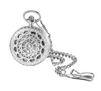 JewelryWe Orologio da taschino meccanico automatico: elegante design scheletro ragnatela cassa con numeri romani quadrante analogico a carica automatica con catena in vita da 37 cm per uomo, Argento