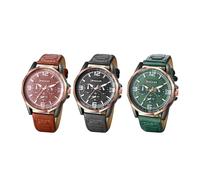 JewelryWe Orologio da uomo al quarzo, analogico, 30 m, impermeabile, in pelle, con calendario e lancette luminose, regalo per uomini e ragazzi, Lancette luminose deboli, set da 3 pezzi, cinghia