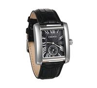 JewelryWe Orologio da uomo con calendario retrò e cinturino in pelle, al quarzo, analogico, con numeri romani rettangolari, colore: nero, blu, marrone