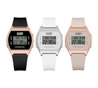 JewelryWe Orologio da uomo in gomma, militare, digitale, impermeabile, 30 m, elettronico, digitale, multifunzione, con calendario, sveglia, cronometro, retroilluminazione EL, Tonneau - 3 pezzi