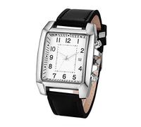 JewelryWe Orologio da Uomo in Pelle, Quadrato al Quarzo Analogico, Rettangolare, Vintage, Nero