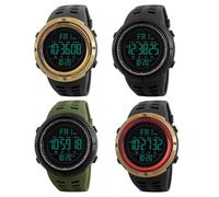 JewelryWe Orologio da uomo multifunzione, digitale, impermeabile, 5 ATM, orologio elettronico digitale, da uomo, cinturino in silicone, grande orologio sportivo con illuminazione a LED, calendario