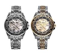 JewelryWe Orologio da uomo vintage scheletro automatico 36 ore riserva di carica automatica orologio meccanico da uomo in acciaio inox orologio automatico con lancette luminose, scala diamante e