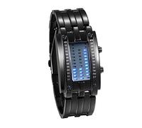 JewelryWe Orologio digitale da uomo da donna con LED binario impermeabile 30 m, cinturino in lega, sportivo, militare, orologio da polso per lui e per lei