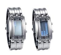 JewelryWe Orologio digitale da uomo da donna con LED binario impermeabile 30 m, cinturino in lega, sportivo, militare, orologio da polso per lui e per lei