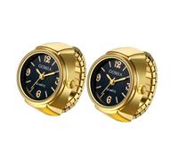 JewelryWe Orologio unisex con anello da dito: cinturino elastico dorato retrò da uomo e da donna, quadrante rotondo nero, analogico, al quarzo, leggero, per tutti i giorni in ufficio per la festa del
