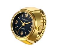 JewelryWe Orologio unisex con anello da dito: retro dorato elastico elastico, da uomo e da donna, quadrante rotondo nero, analogico, al quarzo, leggero, novità per San Valentino, oro-piccolo