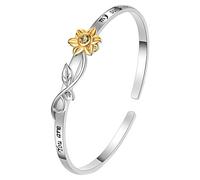 JewelryWe Set Bracciale e Collana Orecchini Verniciati Oro con Ciondolo a Forma di Girasole, Zirconia Cuore, Catena Regolabile, Braccialetto, Gioiello Regalo "Du bist mein Sonnenschein"