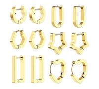JewelryWe Set Orecchini Forme Geometriche: 6 Paia Orecchini a Cerchio da Donna in Acciaio Inossidabile a Forma Cuore Stella Rotondo