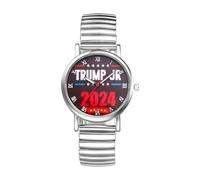 JewelryWe Trump-Attentat Orologio da polso elastico per uomo e donna, Donald Trump Survived Shot Fist Raised Analogico, al quarzo, in acciaio inox, con numeri romani, Trump Jr - Argento