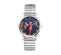 JewelryWe Trump-Attentat Orologio da polso elastico per uomo e donna, Donald Trump Survived Shot Fist Raised Analogico, al quarzo, in acciaio inox, con numeri romani, Discorso di Trump vittoria -
