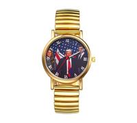 JewelryWe Trump-Attentat Orologio da polso elastico per uomo e donna, Donald Trump Survived Shot Fist Raised Analogico, al quarzo, in acciaio inox, con numeri romani, Discorso di Trump - Oro