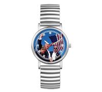 JewelryWe Trump-Attentat Orologio da polso elastico per uomo e donna, Donald Trump Survived Shot Fist Raised Analogico, al quarzo, in acciaio inox, con numeri romani