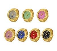 JewelryWe Uomini Donne Finger Orologi Set All'ingrosso Oro Argento Placcato Anello Elastico Anello Rotondo Orologi Al Quarzo, oro, 7 pezzi, moderno