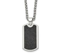 JewelryWeb Collana da donna in acciaio inox lucido con intarsio in fibra di carbonio nera, 21 mm, con ciondolo a forma di animale domestico, lunghezza 61 cm
