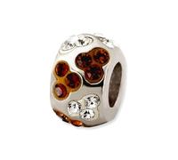 JewelryWeb Collana da donna in argento Sterling 925 lucido bianco e marrone con ciondolo a forma di perlina di cristallo