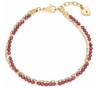 JEWELS BY LEONARDO Bracciale Anka • Collana a doppia fila in acciaio inox dorato • due fili di catenina fine e perle di granato • 18-21 cm di lunghezza • Gioielli regalo per donne • 023229