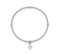 Jewels BY Leonardo Bracciale Ciao Noemi, Bracciale Elastico in Acciaio Inox Color Argento, Piccolo Ciondolo a Forma di Cuore Tempestato di Piccoli zirconi di Lunghezza 19,5 cm, Gioiello da Donna