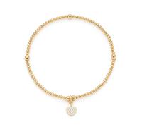 Jewels BY Leonardo Bracciale Ciao Noemi, Bracciale Elastico in Acciaio Inox Dorato, Piccolo Ciondolo a Forma di Cuore Tempestato con Piccoli zirconi, Lunghezza 19,5 cm, Gioiello da Donna, 025735