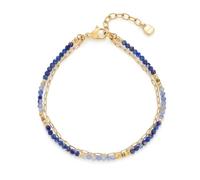 Jewels BY Leonardo Bracciale Ciao Rose a Doppia Fila in Acciaio Inox Dorato, Piccole Perle di Pietra Blu e Sottile Catena Paperclip, Lunghezza 18-20,5 cm, Gioiello da Donna, 025730