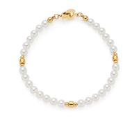 Jewels BY Leonardo Bracciale Clip & Mix Christa, Bracciale in Acciaio Inox Dorato, Perle imitazioni Bianche con Elementi Dorati, Lunghezza 19,5 cm, Regalo per Donne, 025568