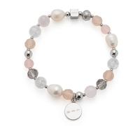 Jewels BY Leonardo Bracciale Hope Elastico in Acciaio Inox Color Argento, Perle di Vetro, Agata e Acqua Dolce in Mix, Lunghezza 19,5 cm, Regalo per Donne 025928