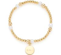 JEWELS BY LEONARDO Bracciale Mathilde • Bracciale elastico in acciaio inox color oro • Perle in acciaio inox, perle imitazione e ciondolo a piastrina • Lunghezza 19,5 cm • Regalo da donna • 024275
