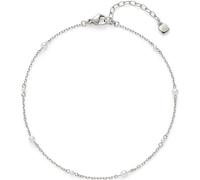 Jewels by Leonardo, cavigliera Ciao Navina, in acciaio inox color argento, fila di perle bianche a intervalli regolari lungo la delicata catena ad ancora, lunghezza 24-28 cm, 025017, Eine Grösse,